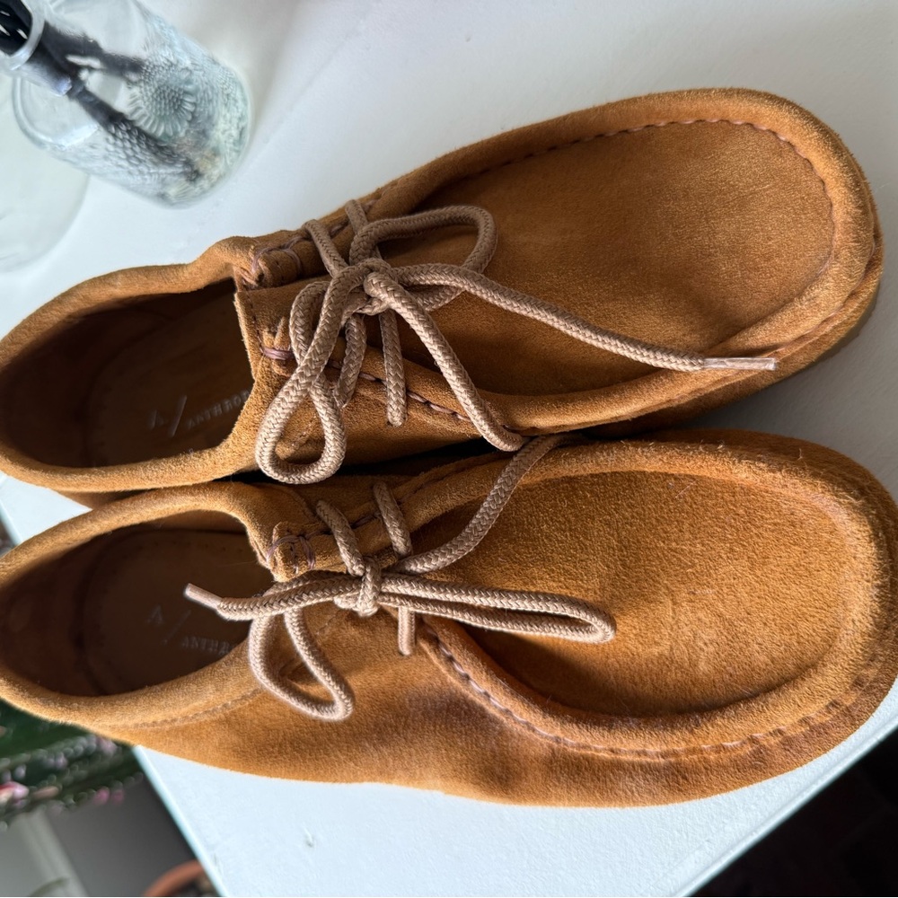 Anthropologie Tan Suede Women's Crepe Soled Moccasin Wallabee